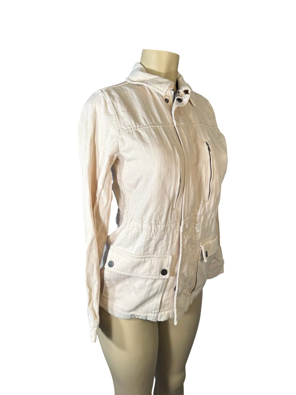 Women XS Lucky Brand 7W31338 Laurel Utility Jacket Ecru Cotton Coat